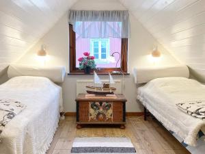 a attic room with two beds and a window at 8 person holiday home in Beddingestrand-By Traum in Beddinge Strand