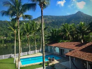 une maison avec une piscine et des palmiers dans l'établissement Le Partie, à Angra dos Reis