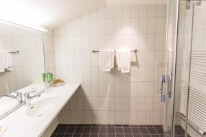 a bathroom with a sink and a shower at Sorell Hotel Arabelle in Bern