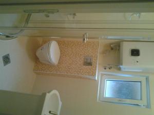 a bathroom with a toilet and a small window at Mediteraneo Apartments in Budva