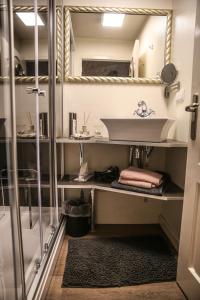 W łazience znajduje się umywalka i lustro. w obiekcie B&B de Hartewens w mieście Zuidland