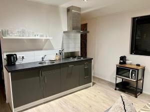 a kitchen with a sink and a counter top at Holiday Home Maridu Wellness in Arnhem