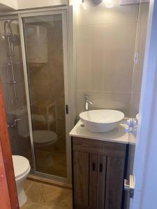 a bathroom with a toilet and a sink and a shower at Apartamento en Viña del Mar in Viña del Mar