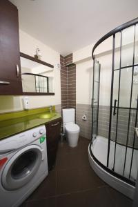 ein Badezimmer mit einer Waschmaschine und einem WC in der Unterkunft Cumbali Luxury Boutique Hotel in Istanbul