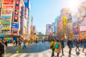 Une foule de gens traversant une rue dans une ville dans l'établissement Pearl Hotel Ryogoku, à Tokyo