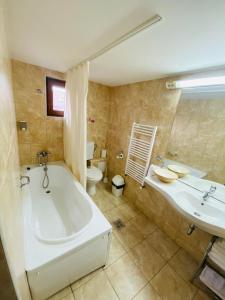 een badkamer met een bad, een wastafel en een toilet bij Hanul Fullton in Cluj-Napoca