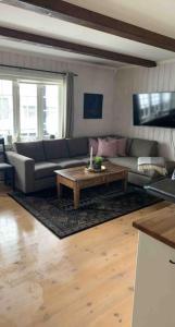 ein Wohnzimmer mit einem Sofa und einem Couchtisch in der Unterkunft Gaustablikk - ski in & out apartment - Mountain View in Gaustablikk
