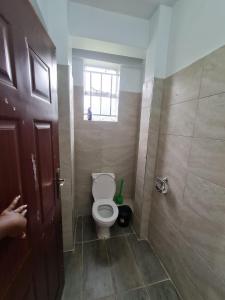 a bathroom with a toilet and a window at Cossy homes kericho grey point in Kericho