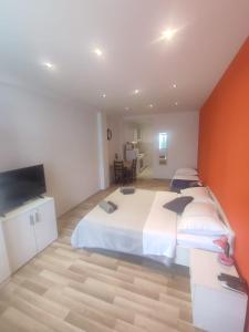 1 dormitorio con 1 cama grande y TV de pantalla plana en Apartments Deni 10, en Dubrovnik