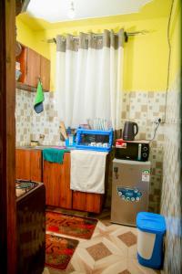uma cozinha com um lavatório e uma bancada em SOUTHLAKE FULLY FURNISHED TWO BEDROOMS APARTMENTS em Naivasha