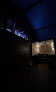 Habitación oscura con una habitación con luz azul en Intimate - Private Wellness, en Héron