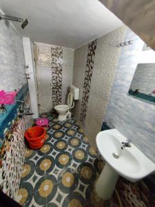 y baño con lavabo y aseo. en Balaji Homestay en Hampi