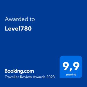 a blue phone screen with the text awarded to level at Level780 in Koszarawa