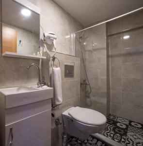 a bathroom with a toilet and a sink and a shower at Kanarya Suite in Istanbul