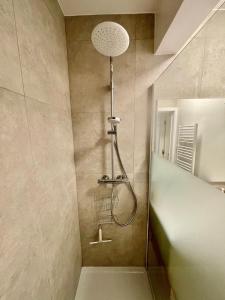 a shower with a shower head in a bathroom at Duinenblik 5 in Nieuwpoort