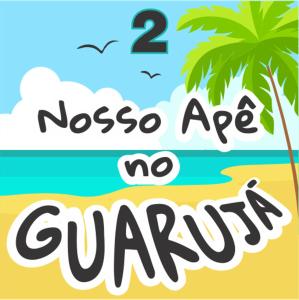 Nosso apê no Guarujá - Unidade Aquário في غوارويا: نخلتين على شاطئ مكتوب noosa لايوجد عشب