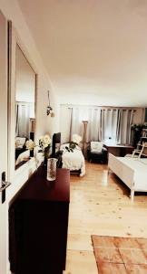 ein großes Wohnzimmer mit einem Bett und einem Sofa in der Unterkunft Studio avec wifi a Paris in Paris