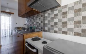 a small kitchen with a stove and a sink at Delight apartment LA in Larisa
