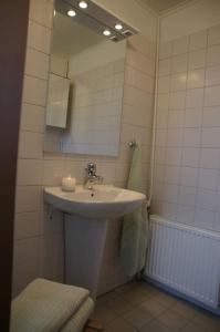 a bathroom with a sink and a mirror at Vesteby Hus - a peaceful stay in the countryside! in Grästorp +13 photos