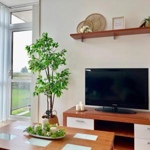 a living room with a tv and a table at Almar II - Padrón in Padrón