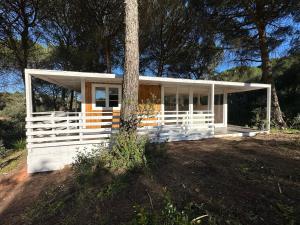 une maison blanche avec un arbre en face dans l'établissement FALCOARIA de Santa Efigenia, à Setúbal