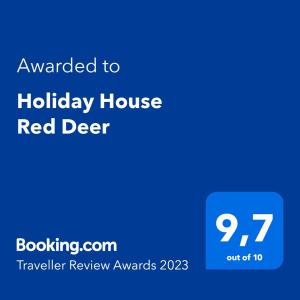 Certifikat, nagrada, znak ali drug dokument, ki je prikazan v nastanitvi Holiday House Red Deer