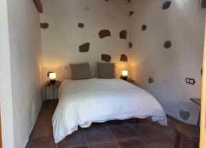 サンタクルス・デ・テネリフェにあるCasa Rural Chamorgaのベッドルーム(白いベッド1台、ランプ2つ付)