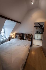 a bedroom with a large bed in a attic at Gite Bergues Centre in Bergues
