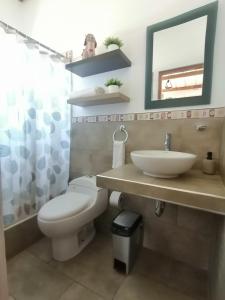 a bathroom with a toilet and a sink and a mirror at ApartamentoAQUA in Los Órganos