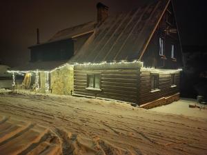 ロキトニツェ・ナト・イゼロウにあるApartmány U Vlkaの雪の灯りを持つ家