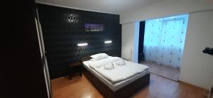 コンスタンツァにあるBritanniaの黒い壁のベッドルーム1室(ベッド1台付)