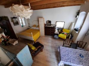 an overhead view of a living room with a crib at Apartman MiLu in Cres