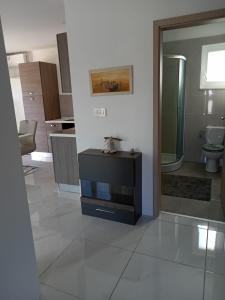 La salle de bains est pourvue d'un lavabo, de toilettes et d'un miroir. dans l'établissement House Relic, à Veli Iž
