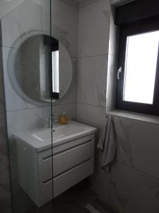 bagno con lavandino e specchio di Apartman Dabrović a Novska