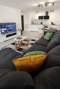 sala de estar con sofá y TV en Superior Apartment, Casilla de Costa, en La Oliva