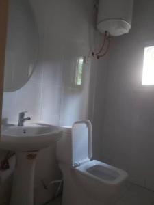 a white bathroom with a sink and a toilet at Muhammed Ceesay Villa in Old Yundum