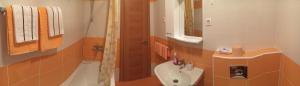 een kleine badkamer met een wastafel en een toilet bij Lux View in Petrovac na Moru