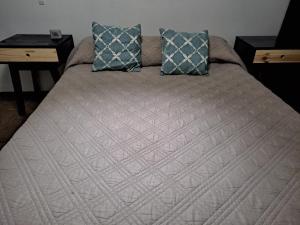 Una cama con dos almohadas encima. en La colonial en Mendoza