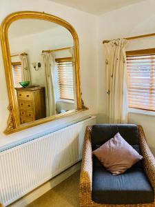 a mirror and a chair in a room at Ty Mawr Country Hotel in Carmarthen