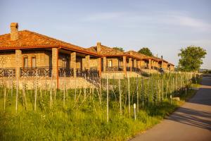 une maison avec une rangée d'arbres devant elle dans l'établissement Schuchmann Wines Château,Villas & SPA, à Telavi