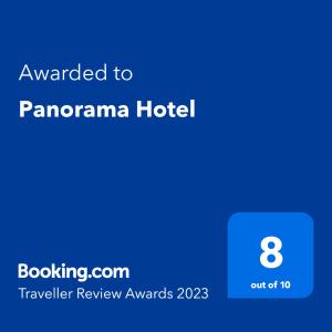a screenshot of a phone with the text awarded to panamana hotel at Panorama Hotel in Agia Marina Aegina