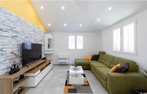 尼亞盧卡的住宿－Sunset Vela Luka，客厅配有绿色沙发和平面电视