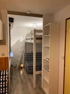 a room with a bunk bed and a ladder at Charmant appartement au pied des pistes de Lelex in Lélex