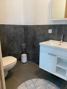 łazienka z toaletą i umywalką w obiekcie Detached villa in Alaçatı… w mieście Alaçatı