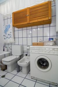 łazienka z pralką i toaletą w obiekcie Areti' s Home w mieście Wolos