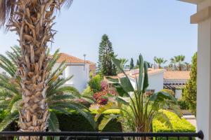a view of a garden from a balcony at Villa Thalassa with private pool in Coral Bay