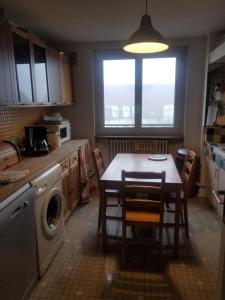 a kitchen with a table and a washing machine at La CAMPAGNE A LA VILLE in Dijon