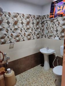 a bathroom with a sink and a toilet at Green Hills Farm And Guest House in Masinagudi