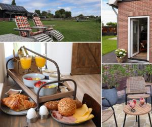 a collage of pictures with a table with breakfast food at Bed & Breakfast De Bodderie in Nieuwland