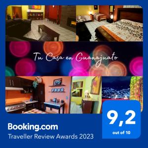 a collage of photos of a hotel room at Casa Cantares in Guanajuato